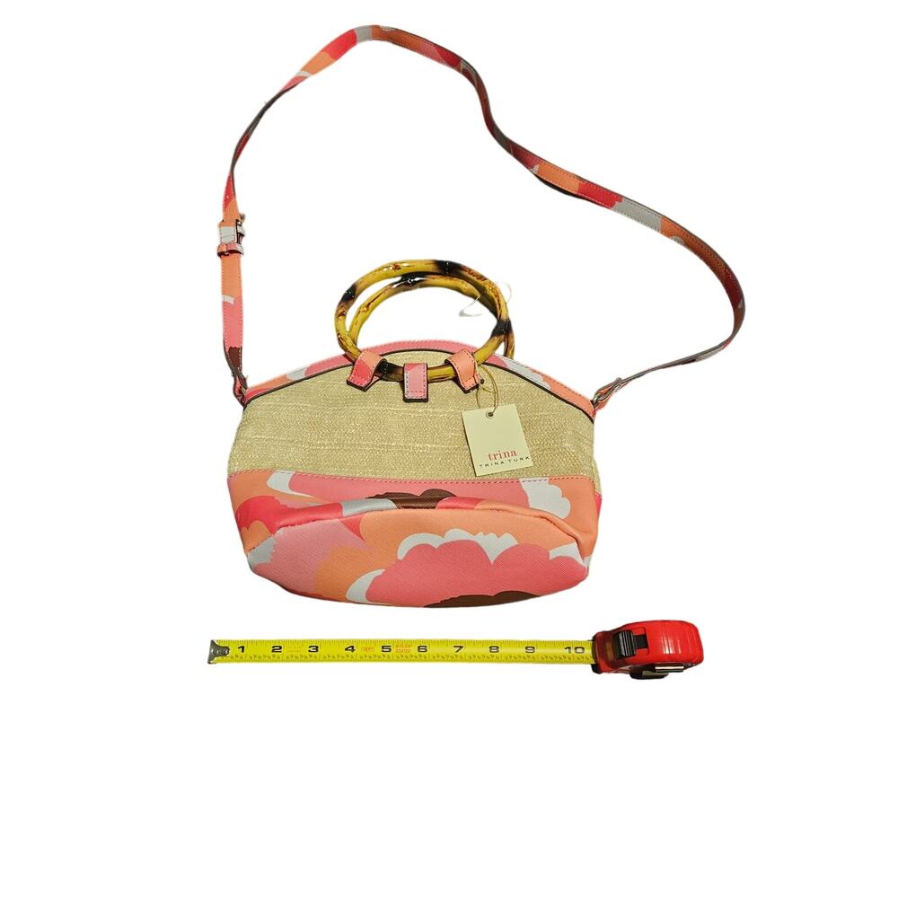 NWT Trina Turk Cross-body Bag w/ Bamboo Ring Handles Pink/Orange/Multicolored